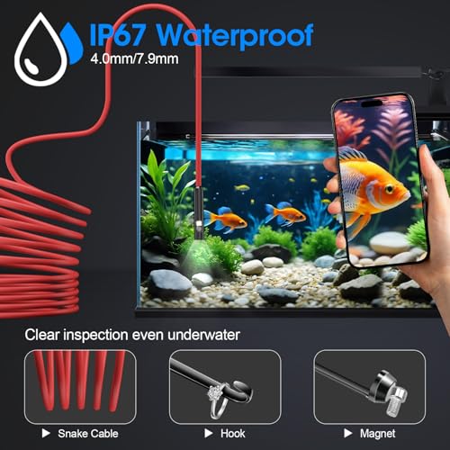 Image of Endoscope with Light, 1920P HD Borescope with 8 Adjustable LED Lights, Semi-Rigid Snake Camera, IP67 Waterproof Inspection Tool for iPhone & Android - 32.8FT-Dual Lens (Yellow)