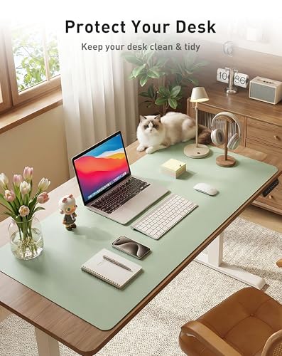 Image of Aothia Faux Leather Desk Mat - Large Mouse Pad, Non-Slip PU Leather Blotter, Waterproof Writing Surface for Office and Home (Aqua, 42 inch x 17 inch)