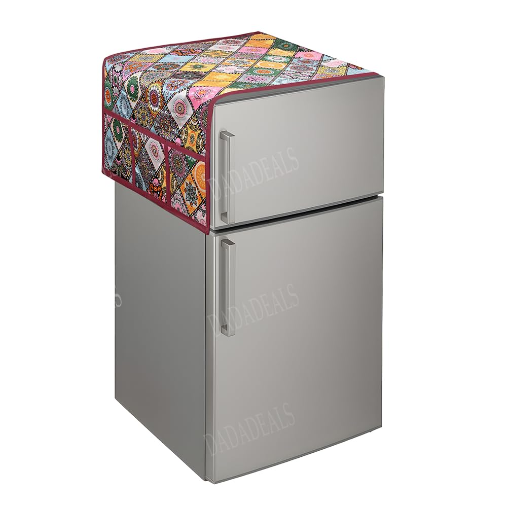 DADADEALS Fridge Top Cover Dustproof and Washable | Decorative Refrigerator Top Unit Cover | Universal Fit for Single or Double Door | Simple Way to Protect Your Fridge Top Surface | Rangoli Design