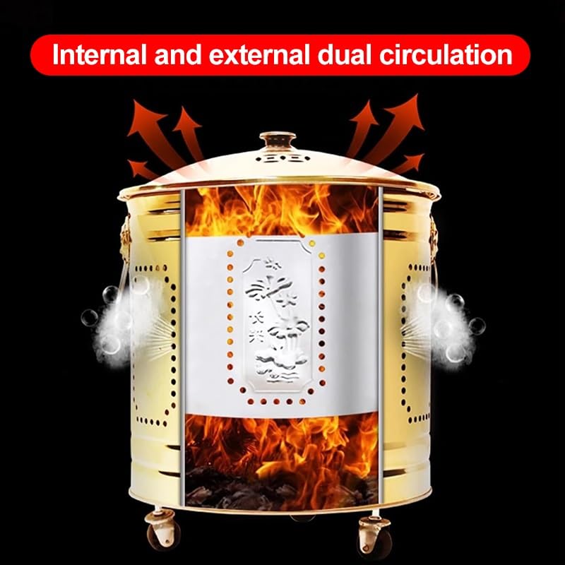 Incinerador de Acero Inoxidable, Incinerador de Jardín, Rueda Universal de 360°, Incinerador Portátil, Incinerador de Basura, for Patio, Patio y Patio Trasero(Gold,Medium)