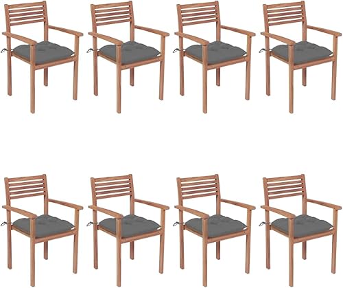 Stackable Patio Chairs with Cushions 8 pcs Solid Teak Wood Patio Outdoor Balcony Chairs Sillas para Comedor for Picnic Living Room Courtyard Terrace