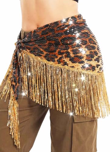 TWINKLEDE Belly Dance Hip Scarf Latin Fringe Skirt for Women (Brown)