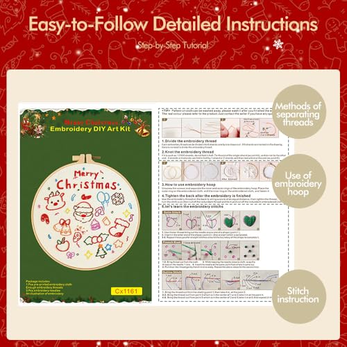 Image of wtisan Christmas Embroidery Kit, Cross Stitch Kits for Beginners, Needlepoint with All Tools & Instructions, Stamped Hand Embroidery Starter Kit for Holiday Crafts & Xmas Home Decor, W13