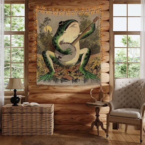 Hannahcos Boho Wall Decor Orange Frog Tapestr Vintage Hanging With Playing Banjo Wall Aesthetic Tapestry For Bedroom Living Room Dorm thumb #4