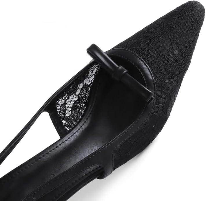 Image of MAVMAX Slingback Mesh Lace Heels for Women Kitten Heels Pumps with Buckle Bow Tie Pointed Close Toe Dress Casual Office Party Shoes,Mesh Black,US8.5