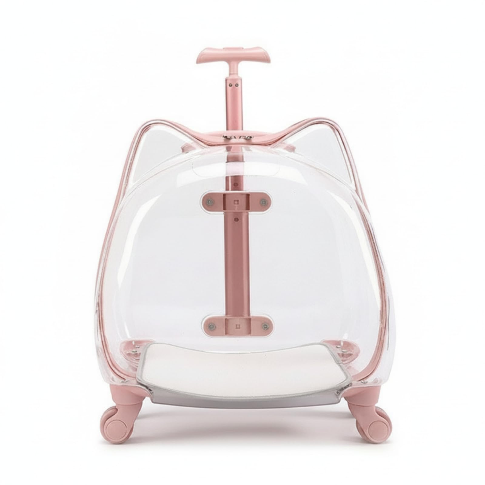 Transportín con ruedas transparente y transpirable tipo maleta para perros y gatos rosa