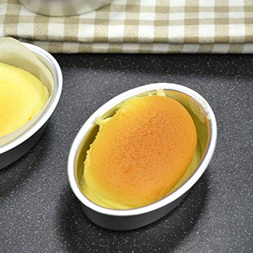 Amersumer 4 Pcs Non-Stick Aluminum Cheesecake Pan Oval, Cake Pan Mold for Oven, Meatloaf Bread Mold Pan Set for Home, Bakery and Kitchen, Perfect for Japanese Cheesecake (3 in x 1, 4 in x 1, 8 in x 2)