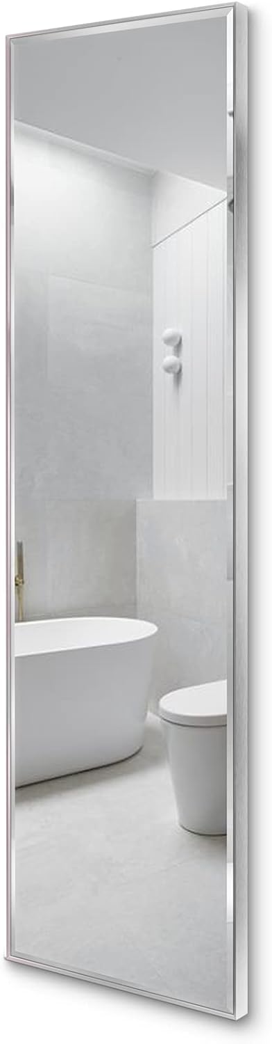 PETAFLOP 14x48 Inch Full Length Mirror Wall Mounted, Large Over The Door Mirror with Rectangular Framed for Bedroom Bathroom Living Room Decor, Silver