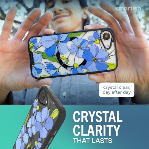 Image of Smartish iPhone 17e /16e MagSafe Clear Case - Gripmunk Magnetic Slim Case [Lightweight + Protective] Drop Tested Anti-Yellowing Thin Grip Clear Cover for Apple iPhone 17e /16e - Blue Blossom