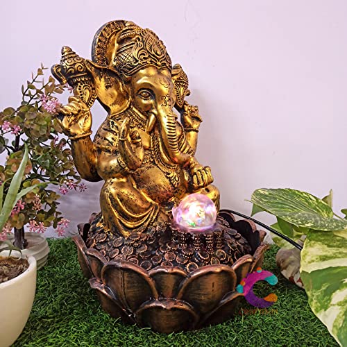 Image of Decorative Water Fountain for Home Decor, Office, Indoor & Outdoor, Garden, Puja Room, Vaastu, Reception, Spa, Gifting. (C-027 Antique Golden Ganesha)