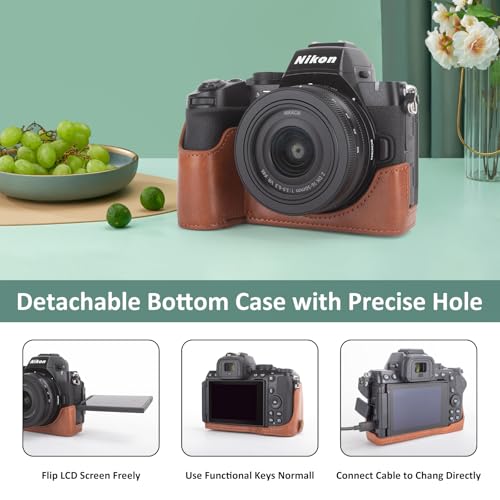 Funda MUZIRI KINOKOO para cámara Nikon Z50 II, cuero PU, marrón miniatura 4