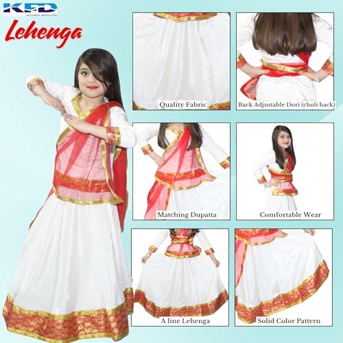 Image of Kaku Fancy Dresses Traditional Radha Costume for Girls - Red & Yellow Lehenga Choli with Dupatta | Indian Mythological Fancy Dress for Janmashtami - 14-17 Years