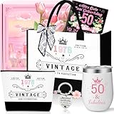 50.Geburtstag Geschenk Frau,Vintage 1976 Canvas Einkaufstasche Tragetasche Kosmetiktasche 7 Set mit Becher Strohhalm Grußkarte,50. Geburtstagsgeschenk für Mama, Freundin, Kollegin oder Schwester
