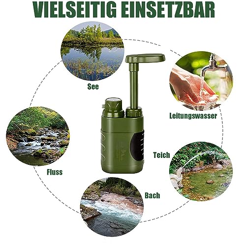 NBVNBV Wasserfilter Outdoor, 5000L Survival Camping Wasserfilter für Trinkwasser, Tragbarer Wasseraufbereiter für Prepper Notfall Ausrüstung (Armeegrün)