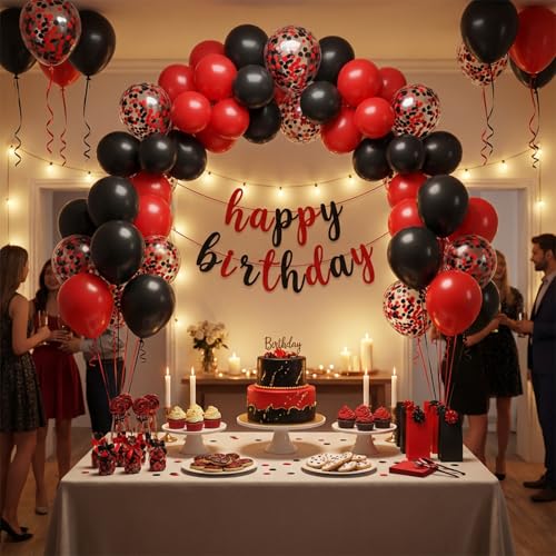 Image of KBZVNAF Red and Black Latex Balloons - 60 Pack 12 inch Black Red Confetti Party Balloons for Birthday, Graduation, Baby Shower, Wedding Party Decorations