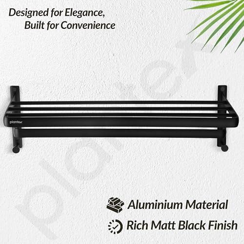 Image of Plantex Towel Hanger for Bathroom /24 Inch Towel Rack /Bathroom Hanger for Clothes /Towel Holder /Bathroom Accessories -Pack of 1 (1509, Black)