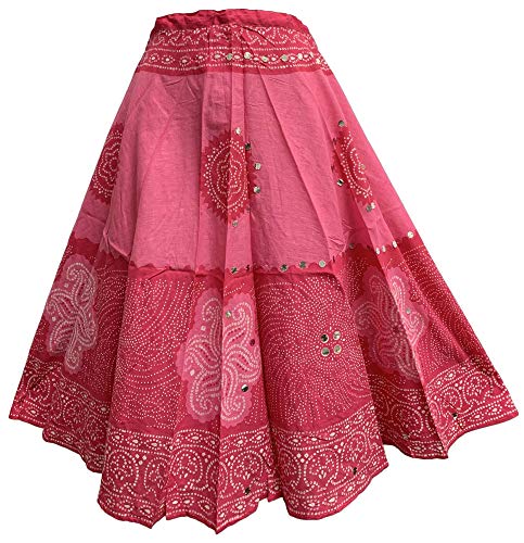Yoga Trendz Bohemian Gypsy Indian Cotton Jaipur Bandhej Sequined Tie-Dye Mid-Length Skirt