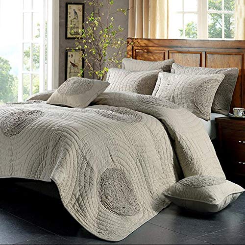 Vctops 3 Pieces Circle Flower Pattern Quilted Bedspread Quilt Set Queen Size 100% Cotton Patchwork Solid Bed Cover Sheets Coverlet Bedding 1 Quilt And 2 Pillow Shams (Champagne,Queen) #TOP1