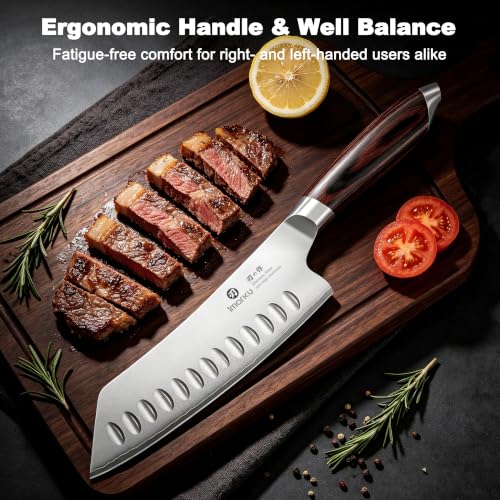 Image of imarku Santoku Chef Knife 7 Inch, Ultra Sharp High Carbon Stainless Steel Japanese Kitchen Knife with Hollow Edge | Ergonomic Pakkawood Handle, Gift Box for Meat /Vegetables /Tomatoes & Daily Cooking