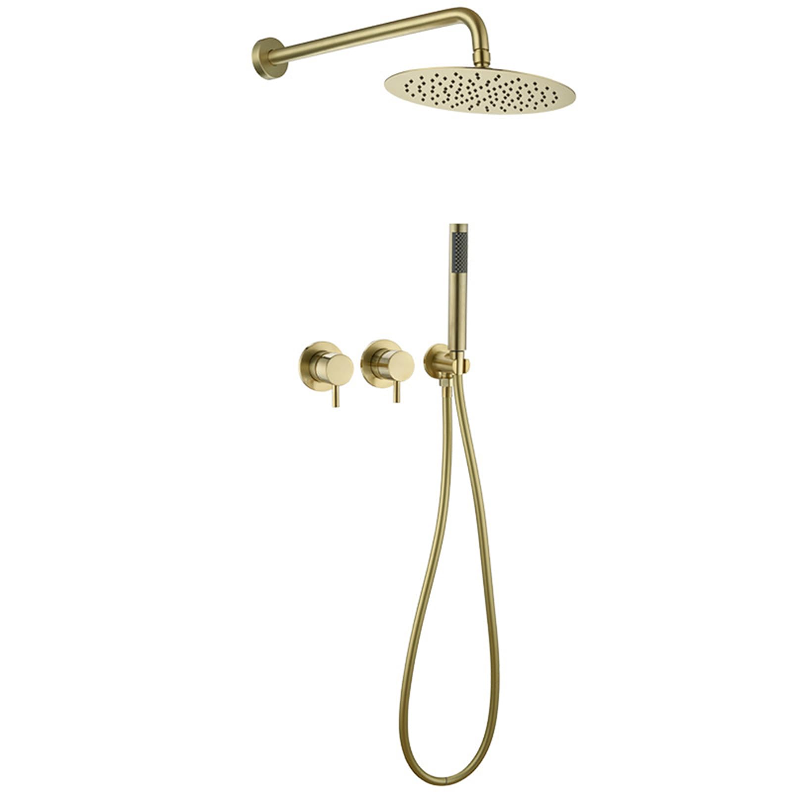 JYBNBBE Concealed Shower Mixer Taps Wall Mounted Hot and Cold Brass 2 Functions G1/2 Connection Rainfall Shower Head and Hose Set Black (Brushed Gold A)
