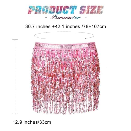Reetan Women Belly Dance Skirt Fringe Sequins Wrap Skirts Rave Party Dance Hip Scarf thumb #1