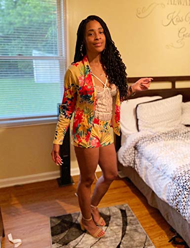 Angsuttc Women's Floral Print Long Sleeve Open Front Blazer Jacket + Short Set 2 Piece Outfit3