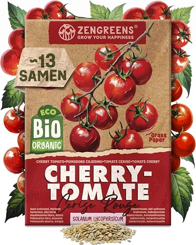 ZenGreens - Bio Cherry-Tomaten Samen - Tomatesamen - Gemüsesamen für den einfachen Anbau im Garten Balkon oder Hochbeet - Gemüse Saatgut - Kirschtomate - Red Cherry