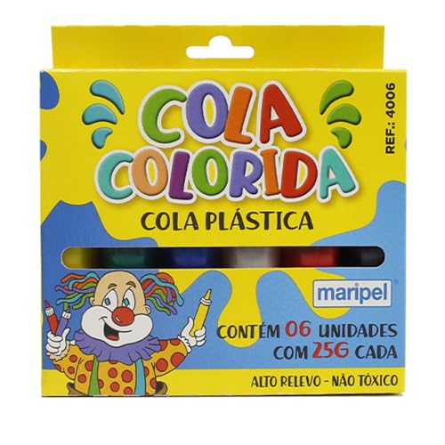 Cola Colorida Estojo com 6 Cores, Maripel 4006, Multicor