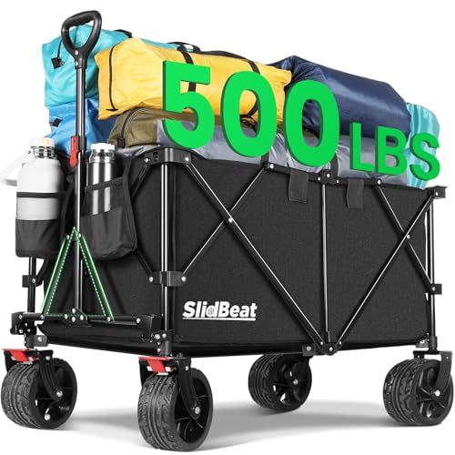 SLIDBEAT - Carrello da Giardino Pieghevole, Carrello Spiaggia con Ruote Grandi, Portata fino a...