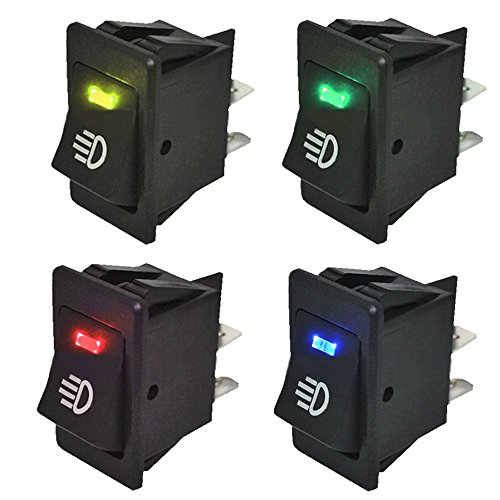 Mintice trade; 4 X 12V 30A moto veicolo auto blu rosso verde Giallo fendinebbia LED del pulsante luce interruttore a levetta On Off SPST 4Pin