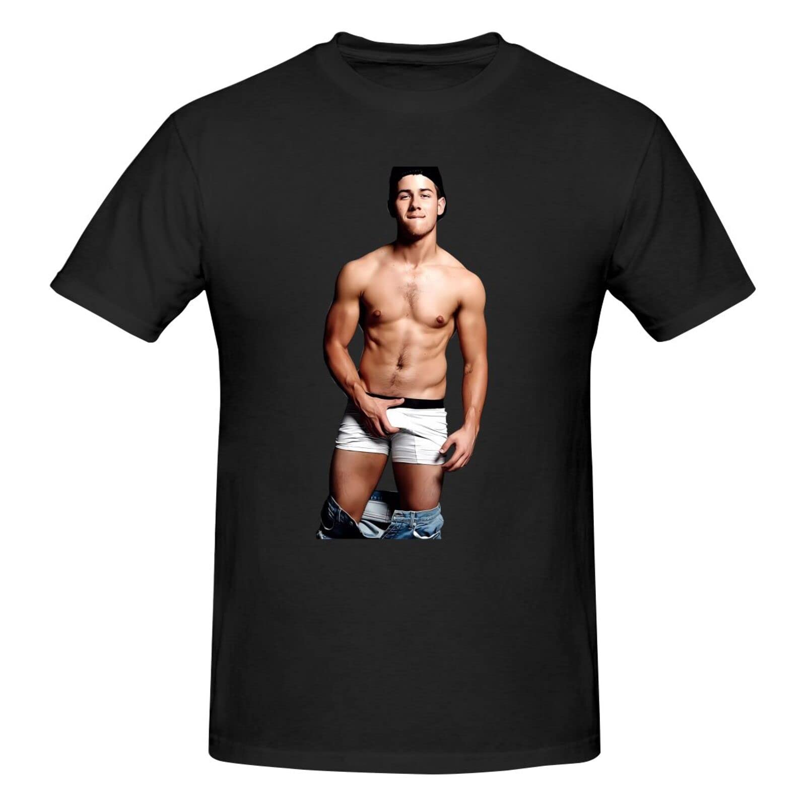 Nick Music and Jonas T-Shirt Casual Cotton Crewneck Short Sleeve Tops Unisex Print Tee Shirt Black