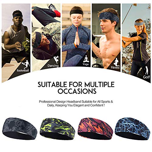 Foto von Sport Stirnband für Herren 4 Stück,Schweißband und Stirnband Sport Feuchtigkeitstransport Workout Schweißbänder für Laufen, Cross Training, Yoga und Fahrradhelm