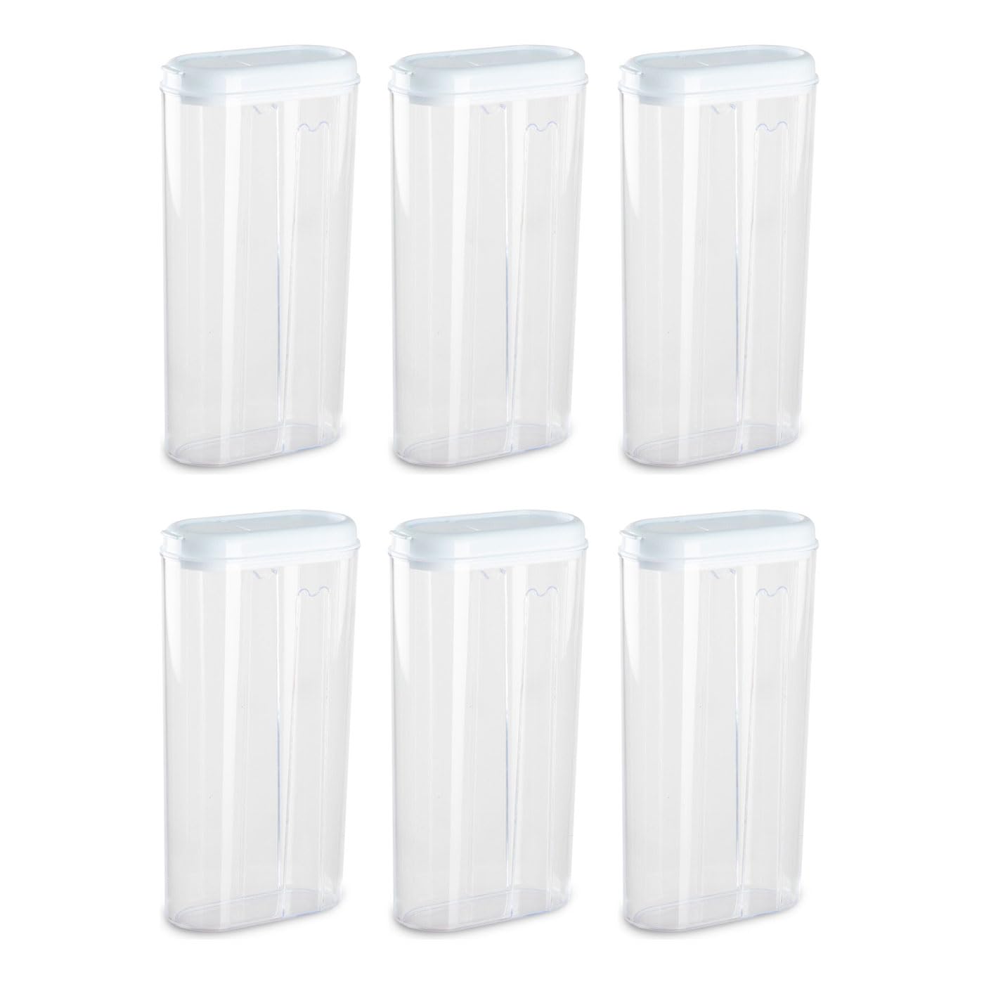 Acan Tradineur - Pack de 6 recipientes Reutilizables de plástico con Tapa, Modelo Totem, Bote, almacenaje, Pasta, Cereales, Fabricado en España (Tapa Blanca - 2,35 litros - 29,5 x 15,5 x 7,7 cm)
