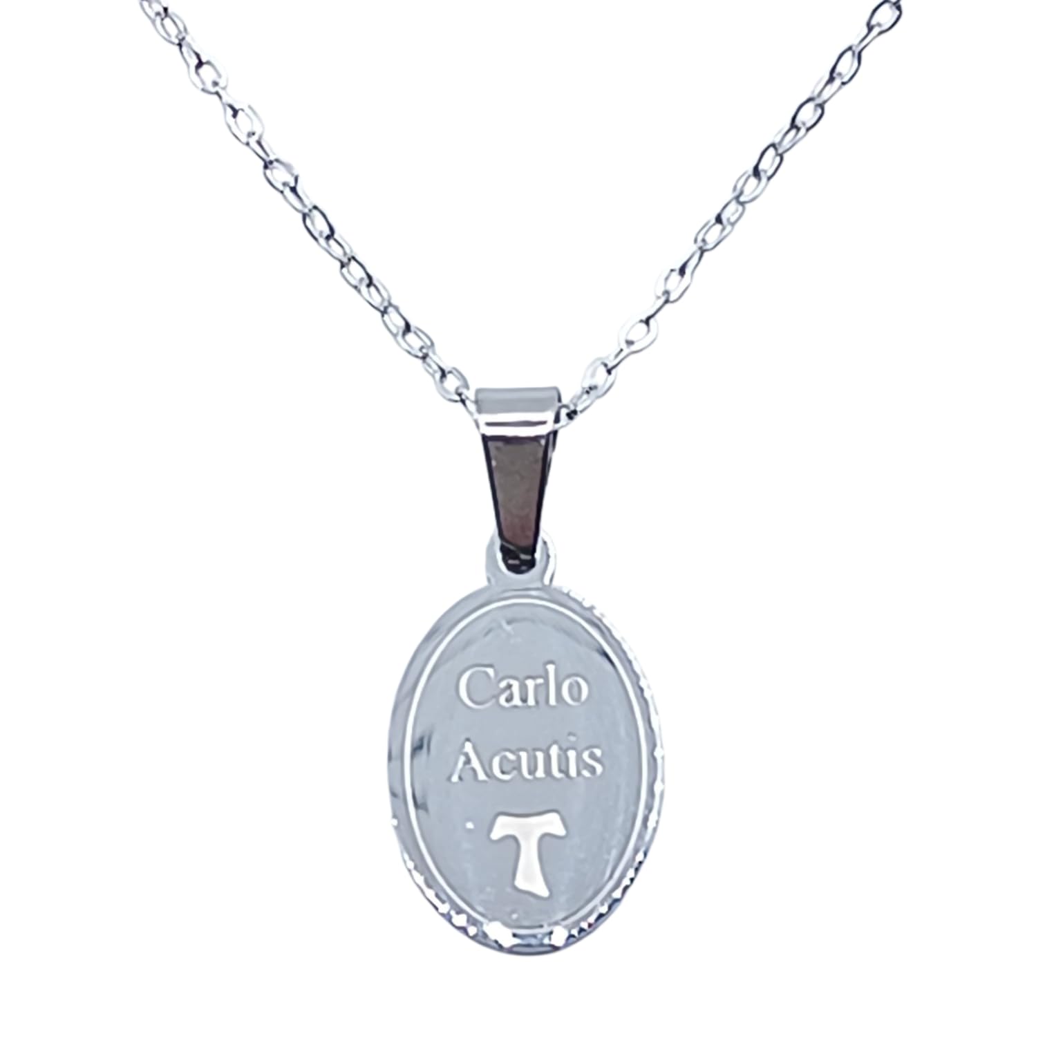 Generico Medaglia di San Carlo Acutis in Acciaio con Catena, 2x1,2 cm, Lunghezza Catena 45 cm, Made in Italy, con Scatola
