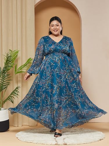 Image of Miss Chase A+ Women's V-Neck Three-Quarter Sleeve Floral Wrap Chiffon Midi Dress