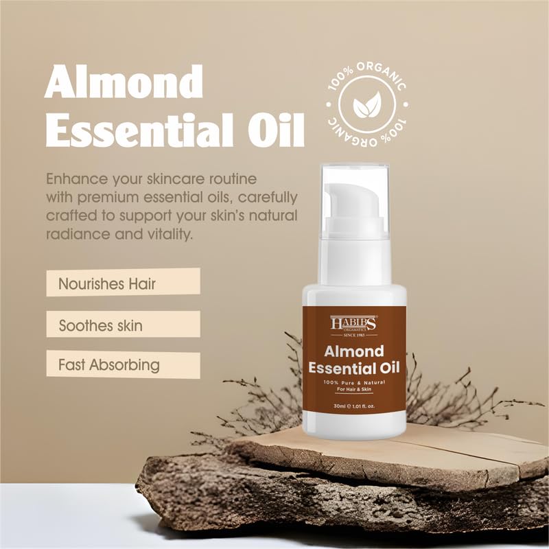 Image of Habibs Pure Sweet Almond Carrier Oil - 100% Natural, Cold-Pressed for Radiant Skin, Hair & Massage 30ML