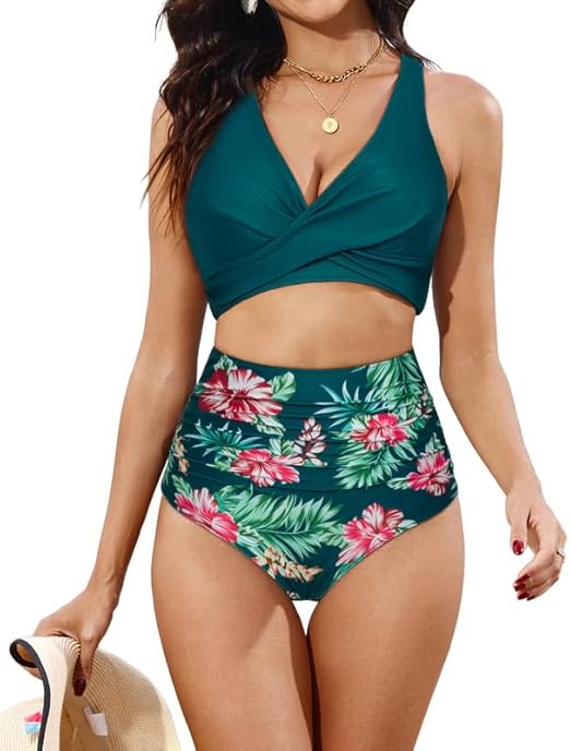 JASAMBAC Bikini-set voor dames, zacht badpak, V-hals, bikini