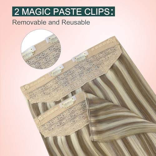 Image of Easyouth Wire Hair Extensions Highlight Invisible Wire Hair Extensions Real Human Hair Highlight Light Brown and Blonde Fish Line Hair Extension Human Hair Long Straight Hair 20 Inch 100g