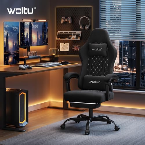 Sedia Gaming con Massaggio, Sedia da Ufficio Ergonomica Girevole Ampia Imbottita per Computer con Cuscino Lombare Massaggiante, Carico 150 Kg, Tessuto Tecnologico, Nero+Bianco - Sedia gaming - Immagine 1