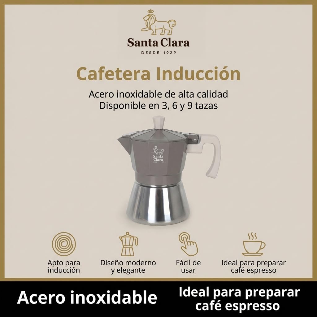 INDE SANTA CLARA | Cafetera Italiana Moka Nordkitch 3 Tazas 150 ml, Cuerpo de Aluminio y Base de Acero Inoxidable, Apta para Inducción y Todo Tipo de Fuegos, Asa Soft Touch — view 4