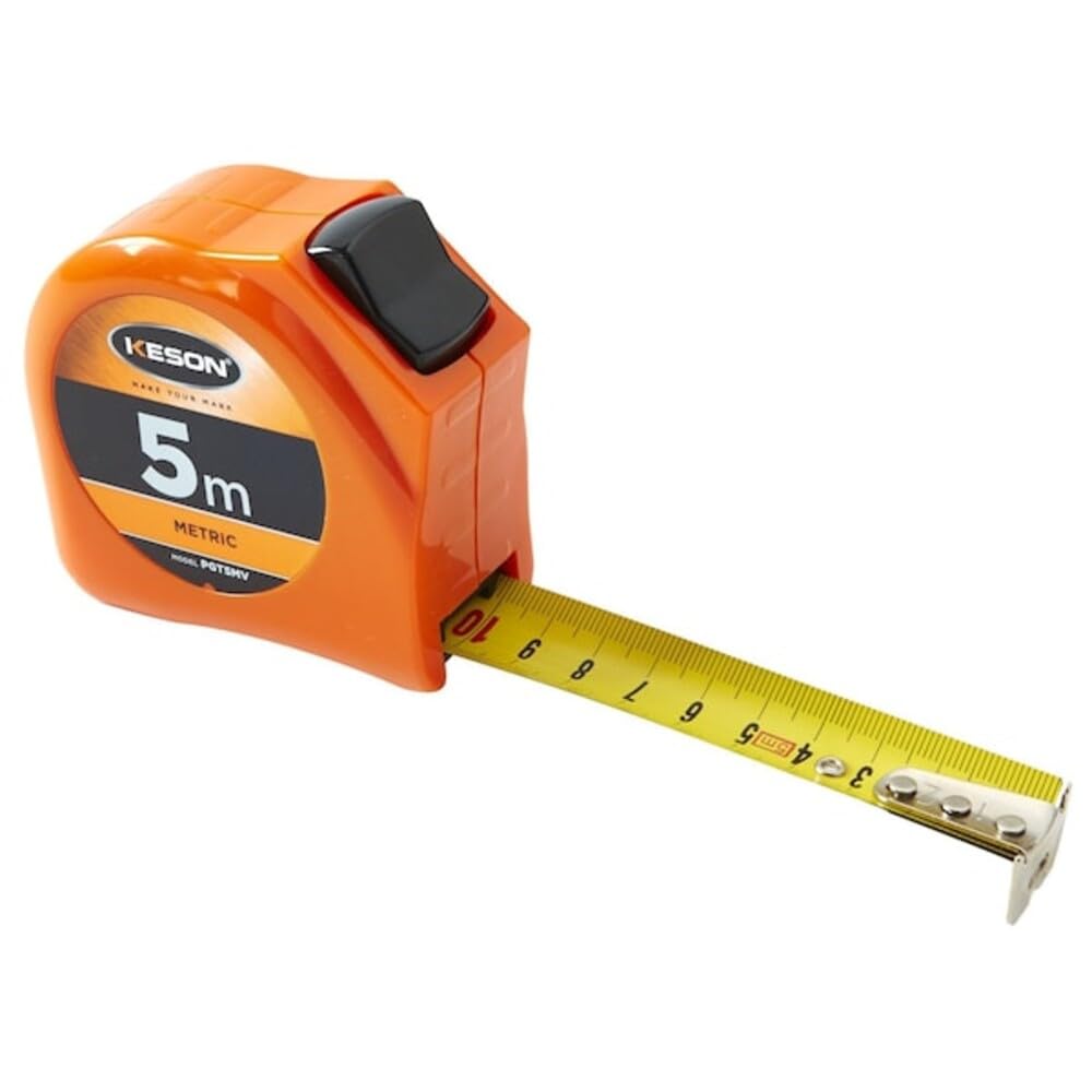 Keson PGT5MV Cinta métrica corta con hoja de acero recubierto de nailon y bloqueo de palanca (graduaciones: m, cm, mm), 25 mm por 5 metros