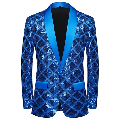 Manteau de costume de fête bleu veste à paillettes homme XXL aise