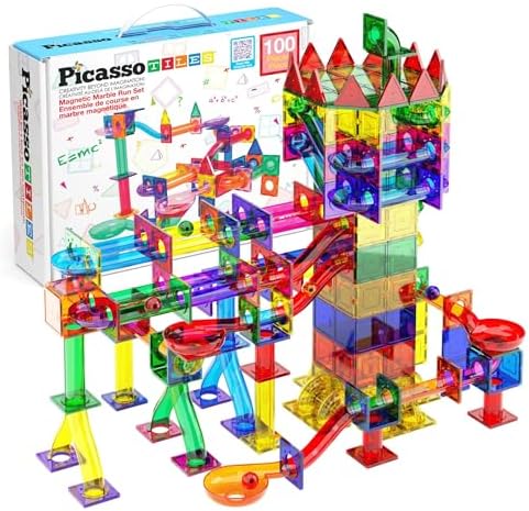 PicassoTiles 100 Piece Marble Run Magnetic Tiles Race Track STEM ...