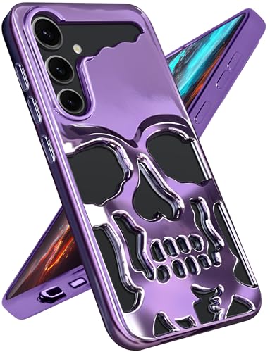 Lotadilo for Samsung Galaxy S24 Case - Skull Skeleton for Men Boys Women Grils Cool Funny Gothic Pattern Design Hollowed Plated Soft Cover for Galaxy S24 Case,Purple