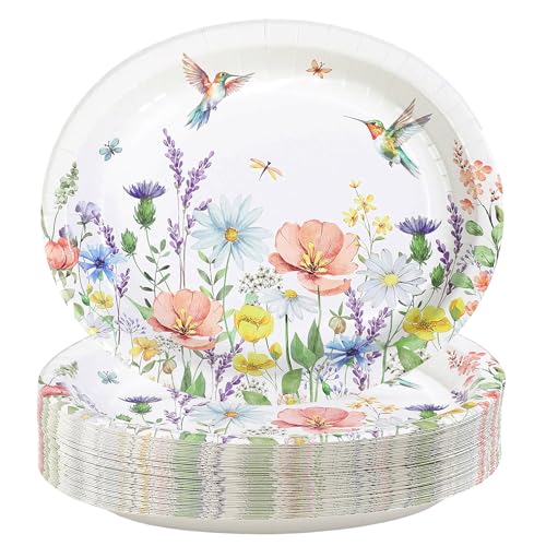 50Pcs Wildflower Oval Paper Plates 10
