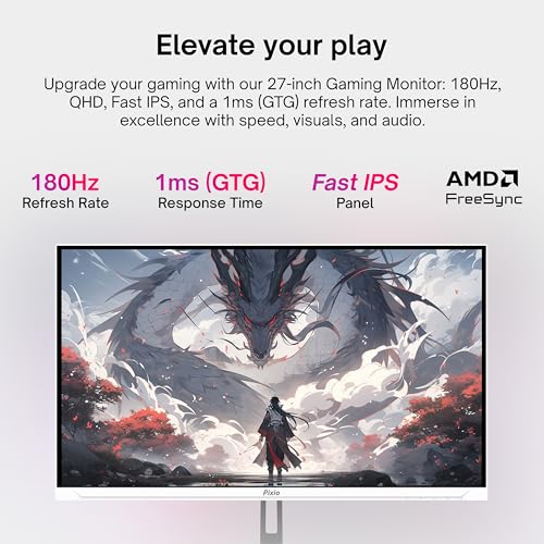 Image of Pixio Two PX278 Wave White 27 inch 180Hz Refresh Rate FHD 1440p Resolution Fast IPS Panel 1ms GTG Response Time Gaming Monitor and PS1D Wave White Dual Monitor Arm - Fits up to 32 inches and 19.8lbs