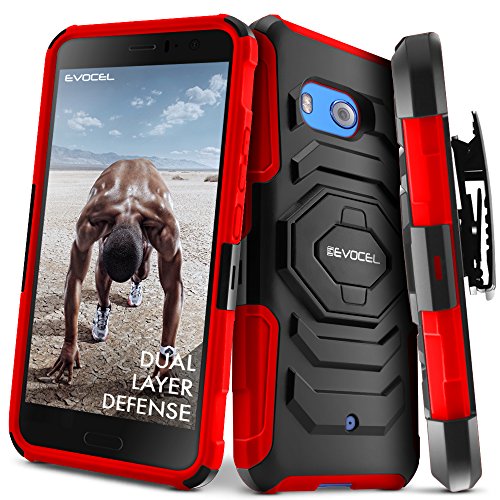 HTC U11 Case, Evocel [New Generation] Rugged Holster Dual Layer Case [Kickstand][Belt Swivel Clip] for HTC Ocean/HTC U11 (Does NOT fit HTC U11 Life), Red (EVO-HTCU11-XX03)