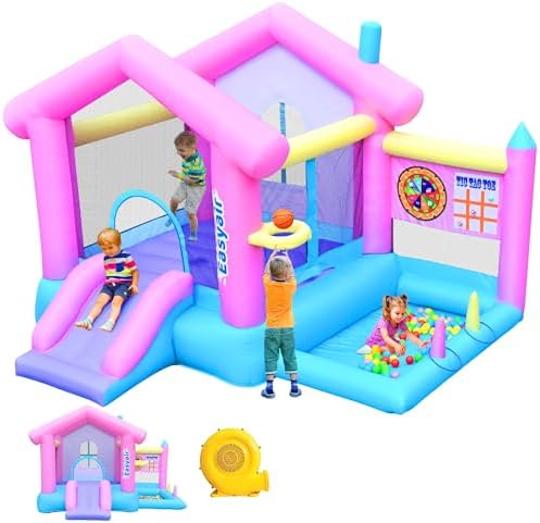 Inflatable Bounce House for Kids 3-10, 123" L x 110" Bouncy Castl...