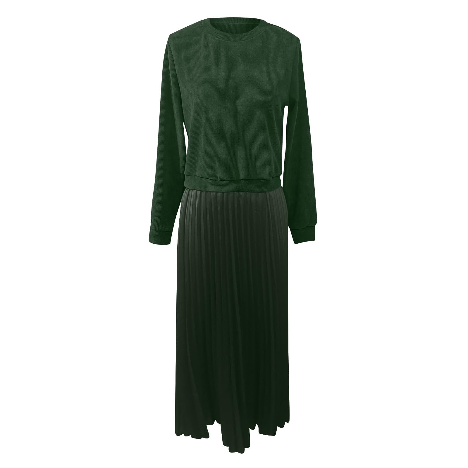 Damen Kleider Elegant Strick Patchwork Strickkleid Damen Winter Lang Faltenkleid Langarm Winterkleid Damen Elegant A Linie Pulloverkleid Frauen Winter Lange Plissee Kleid Casual Strickkleider