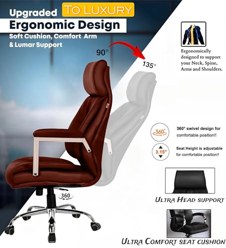 Image of S-91 BRON Executive Ergonomic High Back Boss Chair Leather Office Chair /Director Chair /Leatherette Executive Revolving Chair for Ultra Head Support